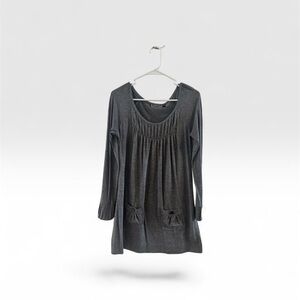 Guess Charcoal Gray Long Sleeve Mini Baby Doll Dress Y2K